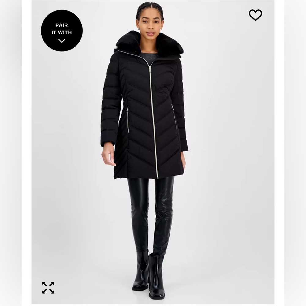 Michael Kors Black Puffer Jacket with Gold Accents